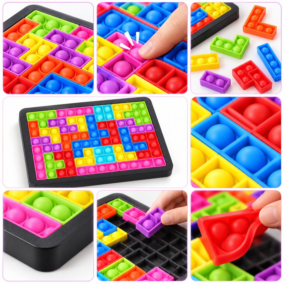 Rainbow Silicone Bubble Block Puzzle – Colorful Shape Matching Brain Teaser & Sensory Learning Toy for Kids