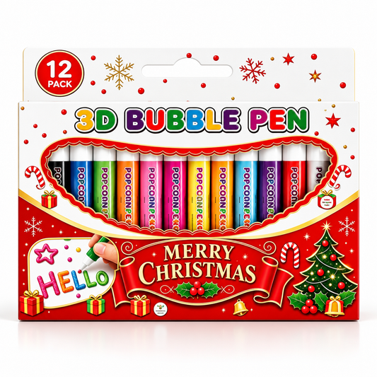 Christmas Popcorn Paint Pens – 12 Vibrant Colors for 3D Drawing & Holiday Decorations